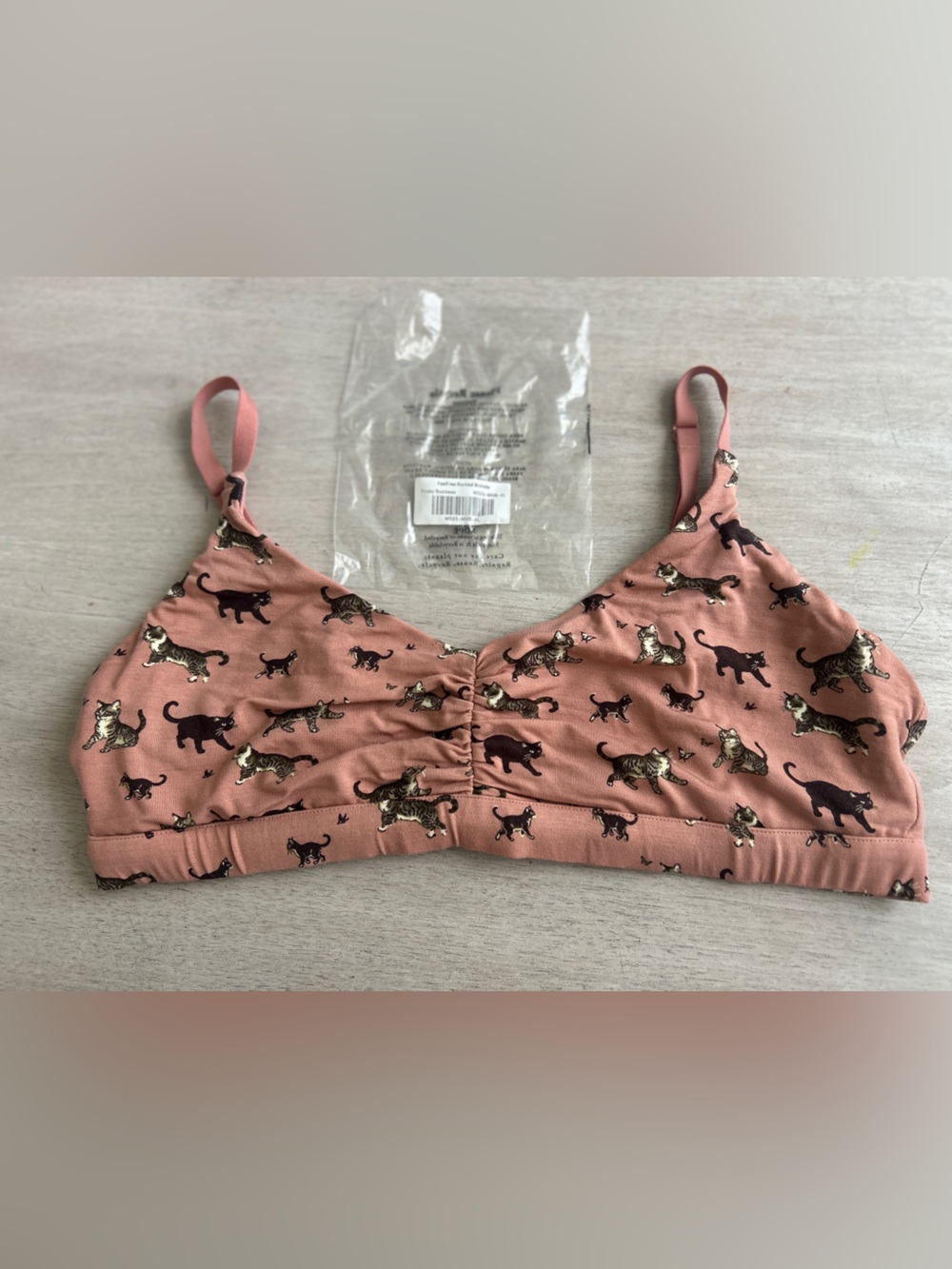 MeUndies Dusty Rose “Frisky Business” Cat-Print Ruched Bralette